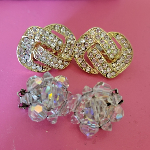 Clip-On Earrings ~ Vintage - Now ~ MCM Beaded Crystal & Current Rhinestone ~ 2pr - Picture 3 of 14